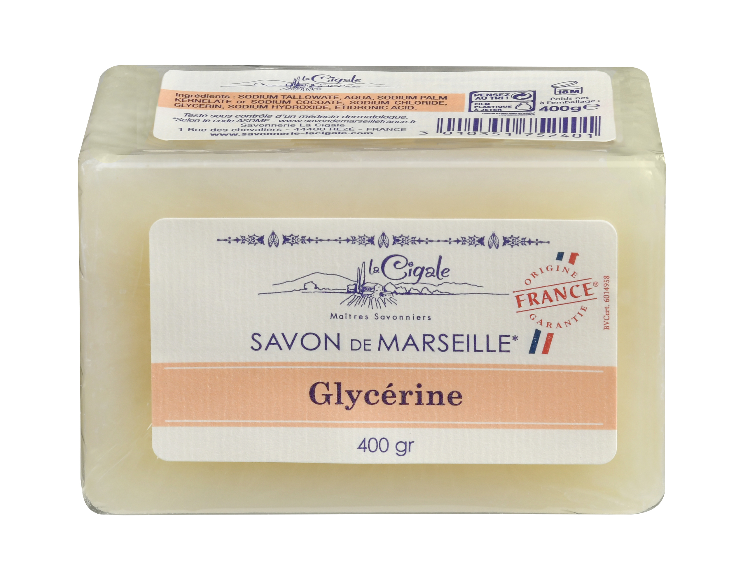 Savon de Marseille Glycérine 400g - Savonnerie La Cigale