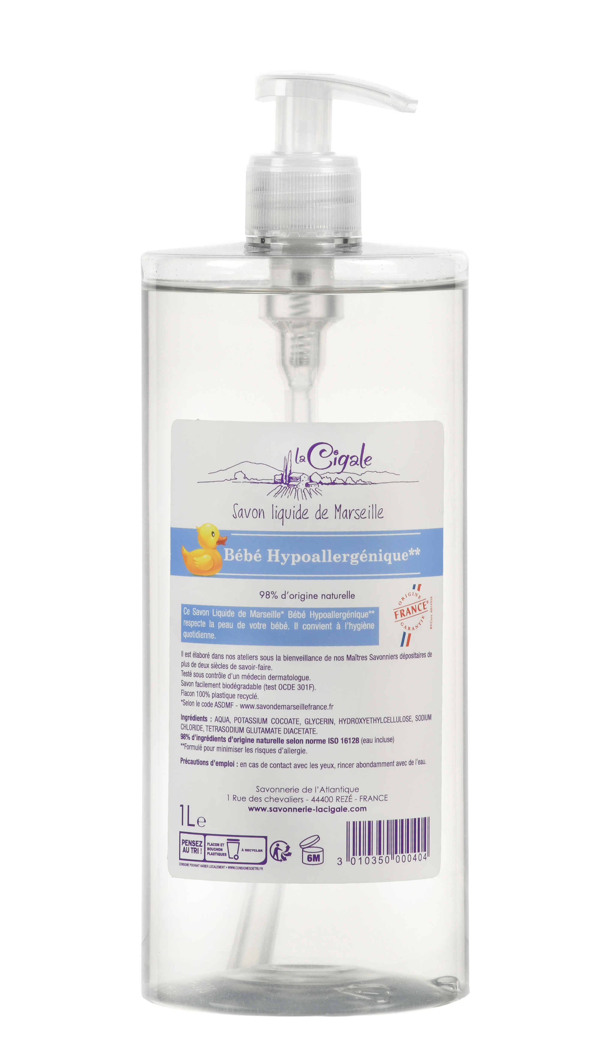 Savon liquide de Marseille Bébé 1l - Savonnerie La Cigale